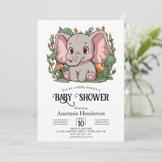 Schattig Eenvoudig Elephant Digitaal Baby shower Kaart (Staand voorkant)