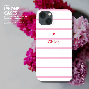 Schattig eenvoudig klein rood liefde hart roze str Case-Mate iPhone case