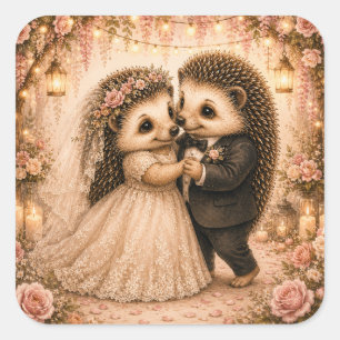 Schattig Egelpaar op hun Trouwdag Vierkante Sticker