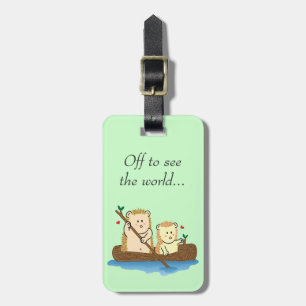 Schattig egelpaar zeilend op een houten boot bagagelabel