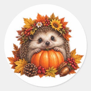 Schattig Egeltje Herfst Pompoen Oogst Ronde Sticker