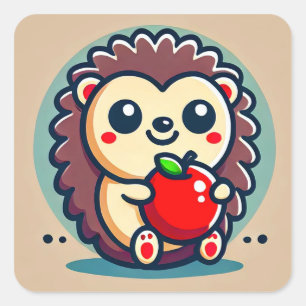 Schattig Egeltje Houdt Rode Appel 🦔🍎 Vierkante Sticker