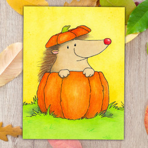 Schattig Egeltje in Pompoen Herfst Briefkaart