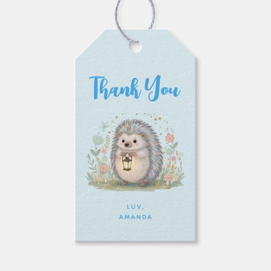 Schattig egeltje met lantaarn bedankt cadeaulabel (Voorkant)