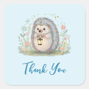 Schattig egeltje met lantaarn bedankt vierkante sticker