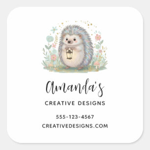 Schattig egeltje met lantaarn bedrijf vierkante sticker