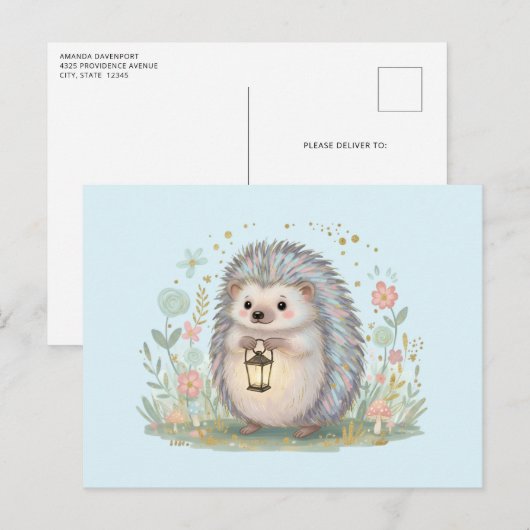 Schattig egeltje met lantaarn briefkaart (Voorkant / Achterkant)
