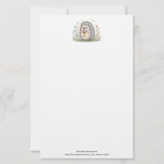 Schattig egeltje met lantaarn briefpapier (Voorkant)
