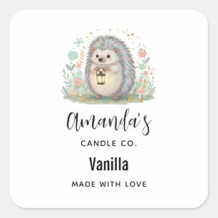 Schattig egeltje met lantaarn kaars bedrijf vierkante sticker