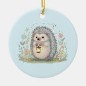 Schattig egeltje met lantaarn keramisch ornament (Voorkant)