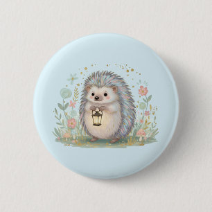 Schattig egeltje met lantaarn ronde button 5,7 cm