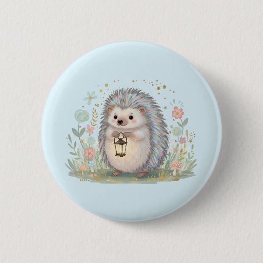 Schattig egeltje met lantaarn ronde button 5,7 cm (Voorkant)