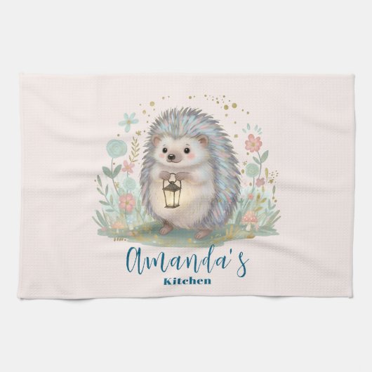 Schattig egeltje met lantaarn theedoek (Horizontaal)