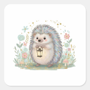 Schattig egeltje met lantaarn vierkante sticker