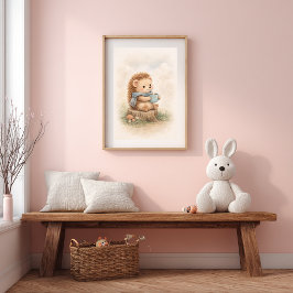 Schattig Egeltje met Mok Neutrale Kinderkamer Poster