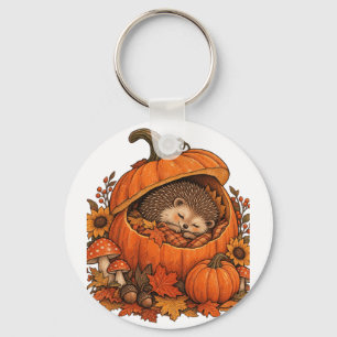 Schattig Egeltje Slapende Pompoen Gezellig Herfst Sleutelhanger