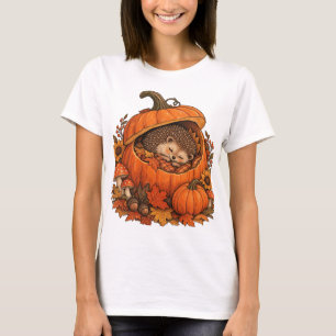 Schattig Egeltje Slapende Pompoen Gezellig Herfst  T-shirt