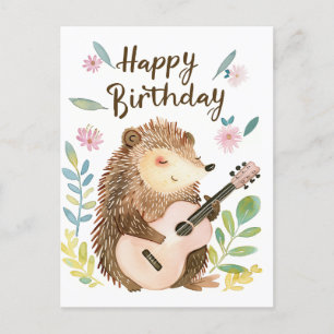 Schattig egeltje speelt gitaar verjaardag briefkaart