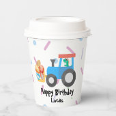 Schattig ei dinosaurus constructie vrachtwagen ver papieren bekers (Voorkant)