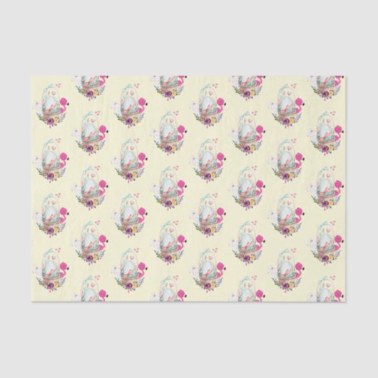 Schattig Ei, Flamingo & Bunny, Waterverf Patroon Tissuepapier (Voorkant)