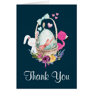 Schattig ei, flamingo en konijn babyshower bedankt