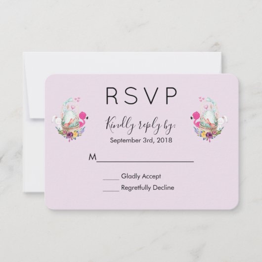 Schattig Ei in een Mand met Flamingo en Bunny RSVP (Voorkant)