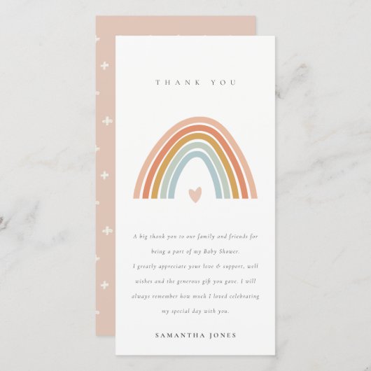 Schattig Elegant Blos Blauw Hart Regenboog Baby Sh Bedankkaart (Voorkant / Achterkant)