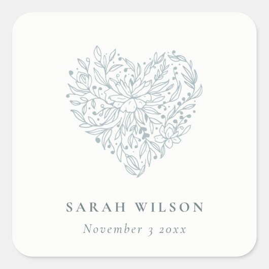 Schattig Elegant Chic Minimaal Stof Blauw Bloemhar Vierkante Sticker (Voorkant)