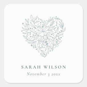 Schattig Elegant Chic Minimaal Stofblauw Bloemhart Vierkante Sticker