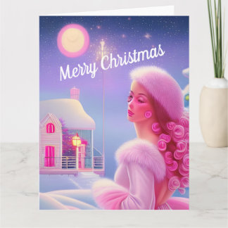 Schattig Elegant Roze Meisjesachtig Prettig Kerstf Kaart