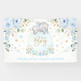 Schattig Elephant Blue Floral Boy Baby shower Spandoek