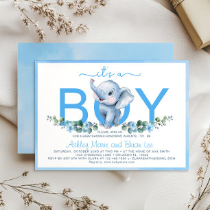 Schattig Elephant Boy Baby shower Blue Invitation Kaart
