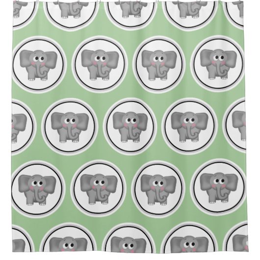 Schattig Elephant Pattern Green Shower Curtain Douchegordijn (Voorkant)