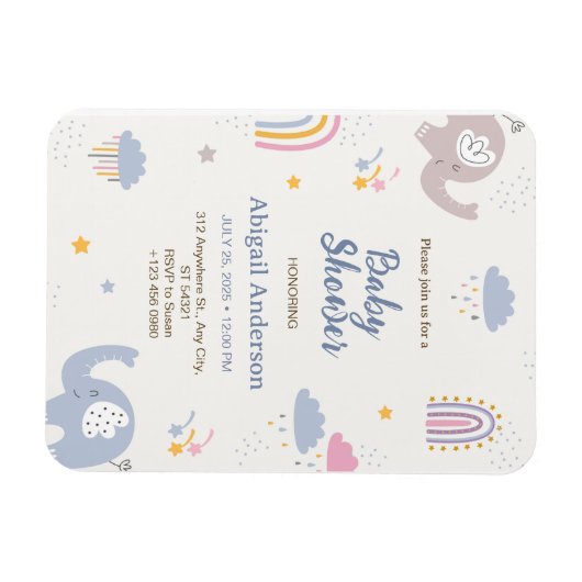 Schattig Elephant Rainbow Baby shower Uitnodiging Magneet (Horizontaal)