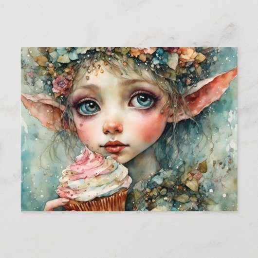 Schattig Elf Met Een Cupcake Briefkaart (Voorkant)