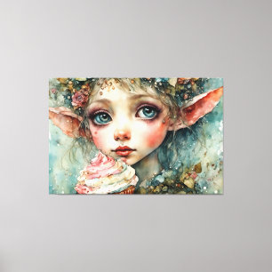 Schattig Elf Met Een Cupcake Canvas Afdruk