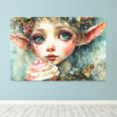 Schattig Elf Met Een Cupcake Canvas Afdruk (Insitu (Houten vloer))