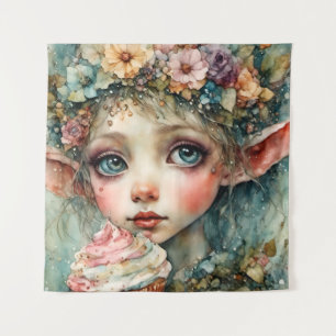 Schattig Elf Met Een Cupcake Wandkleed