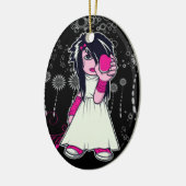 schattig emo-meisje dat hart vasthoudt vector kuns keramisch ornament (Links)