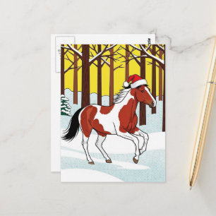 Schattig en Aardig Kerstmis Cartoon Paint Paard Briefkaart