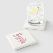  schattig en boos roze Cartoon t-rex dinosaurus Stenen Onderzetter (Zijkant)