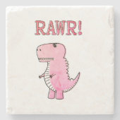  schattig en boos roze Cartoon t-rex dinosaurus Stenen Onderzetter (Voorkant)