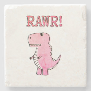  schattig en boos roze Cartoon t-rex dinosaurus Stenen Onderzetter