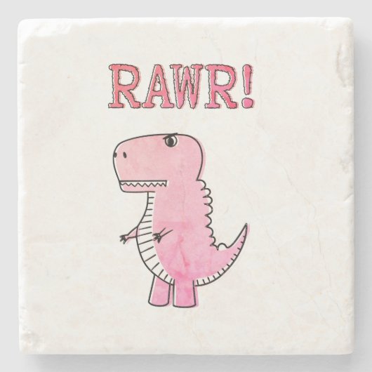  schattig en boos roze Cartoon t-rex dinosaurus Stenen Onderzetter (Voorkant)