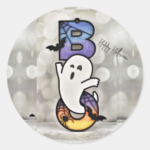Schattig en eng Halloween Boo Geest, Vleermuis & S Ronde Sticker