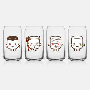 Schattig en eng monster marshmallow Halloween set Blikvorm Glas