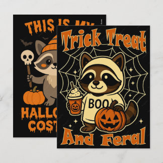 Schattig en eng wasbeer Halloween voor eng seizoen Feestdagenkaart