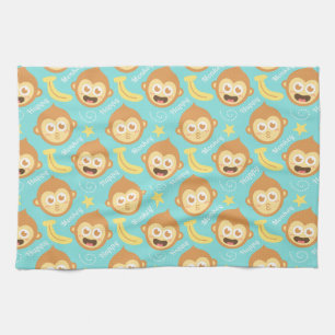 Schattig en Gelukkig Aapje, Bananen en Sterren Theedoek