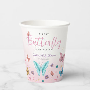Schattig en Girly Pink Butterfly Girls Baby shower Papieren Bekers