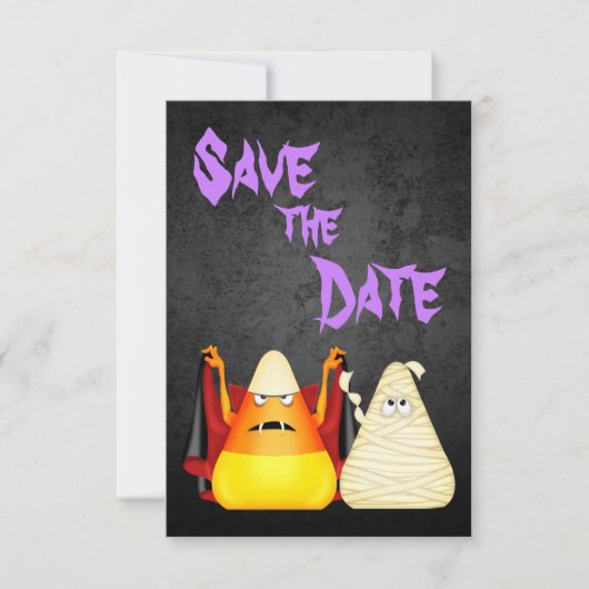 Schattig en griezelig snoepmais koppel Halloween b Save The Date (Voorkant)